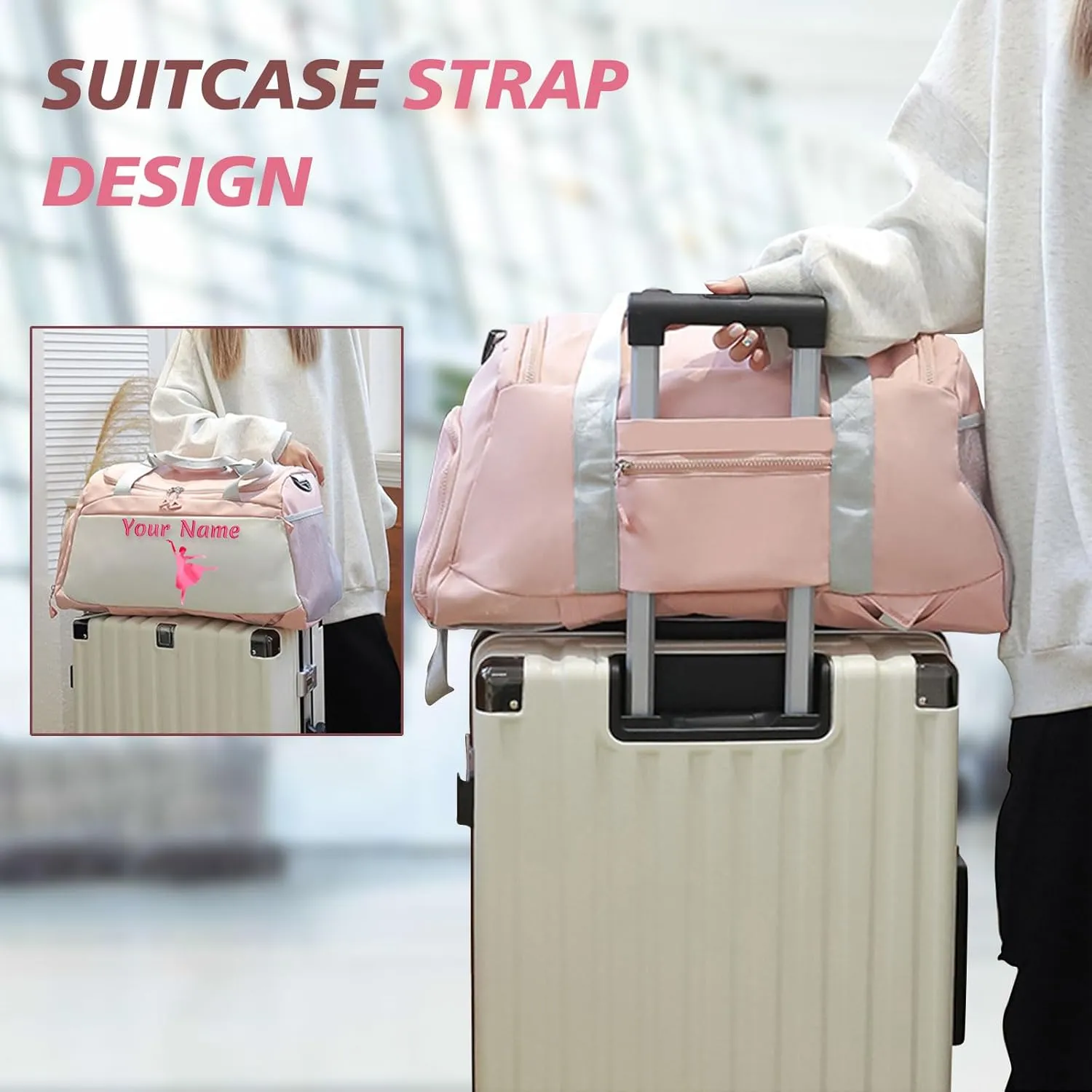 Personalized Dance Yoga Bag for Women Girls, Custom Travel Duffle Bag with Name, Cheerleaders Bag - with Shoes Compartment and Wet Dry Pocket - Adjustable Strap - Tote Bag/Backpack Dual-purpose