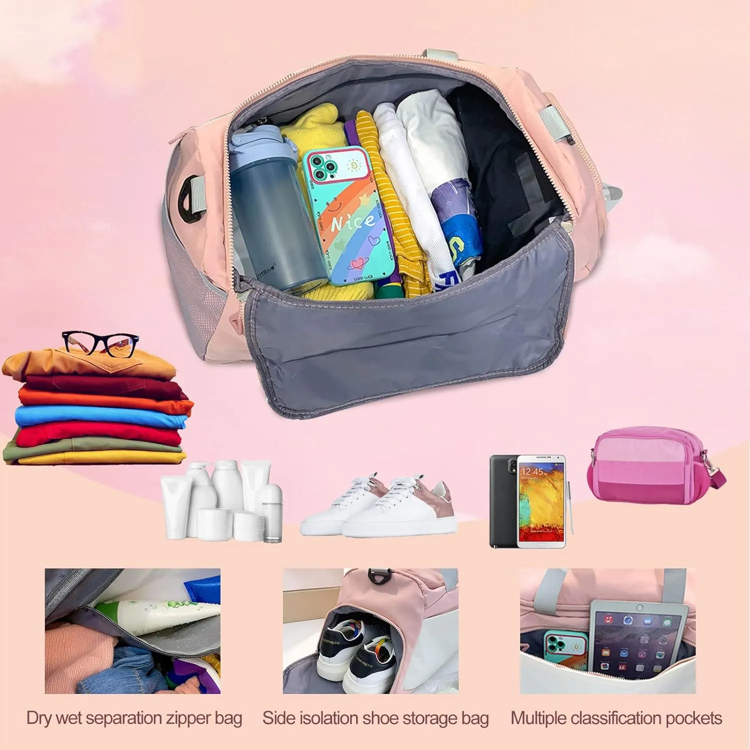 Personalized Dance Yoga Bag for Women Girls, Custom Travel Duffle Bag with Name, Cheerleaders Bag - with Shoes Compartment and Wet Dry Pocket - Adjustable Strap - Tote Bag/Backpack Dual-purpose