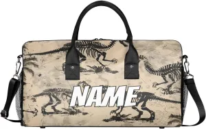 Personalized Dinosaur Skeleton Travel Duffel Bag with Name, Custom Gym Sport Bag Cool Dino Carry On Weekend Overnight Duffel Bag for Men Women
