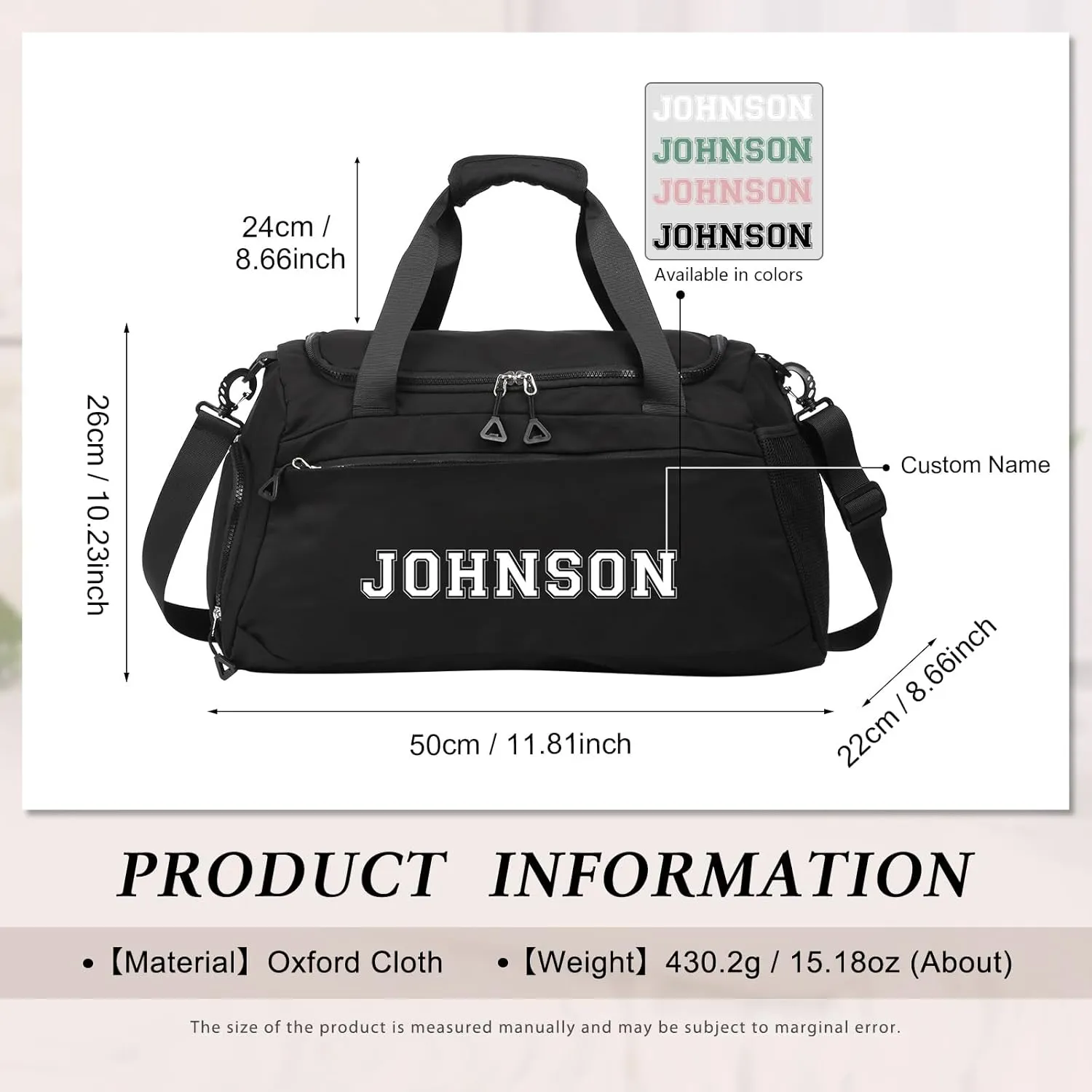 Personalized Duffel Bag Custom Sport Gym Travel Bags Embroidered Name Text Customized Dry Wet Separated Weekend Waterproof Bag for Women Men (A-Black)