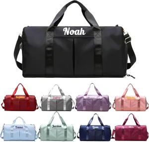 Personalized Duffel Bag Embroidered Name Text Custom Sport Gym Bags Travel With Wet Dry Pockets & Shoe Weekend Travel Bag Overnight Bag for Women Men-Black