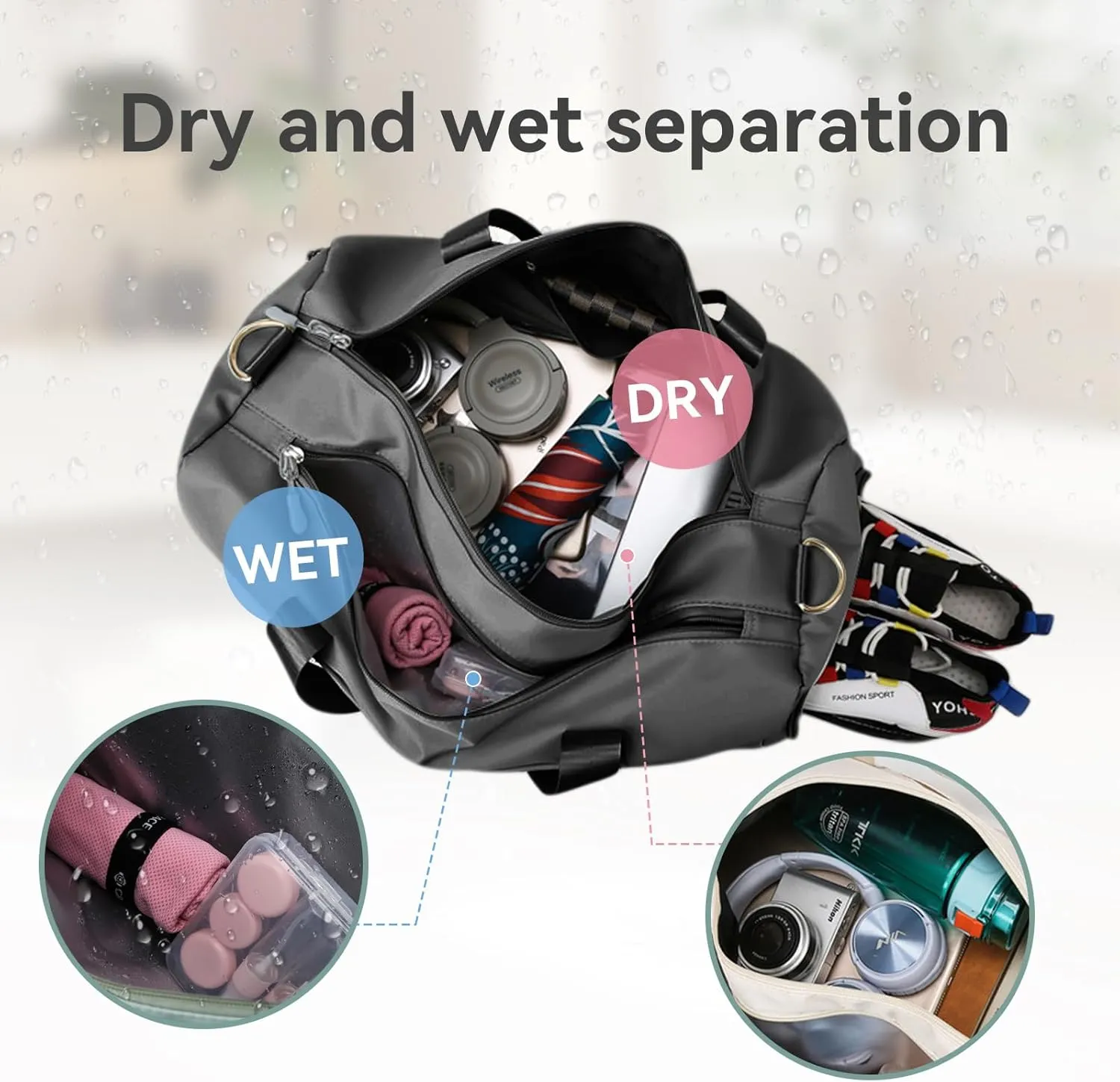 Personalized Duffel Bag Embroidered Name Text Custom Sport Gym Bags Travel With Wet Dry Pockets & Shoe Weekend Travel Bag Overnight Bag for Women Men-Black