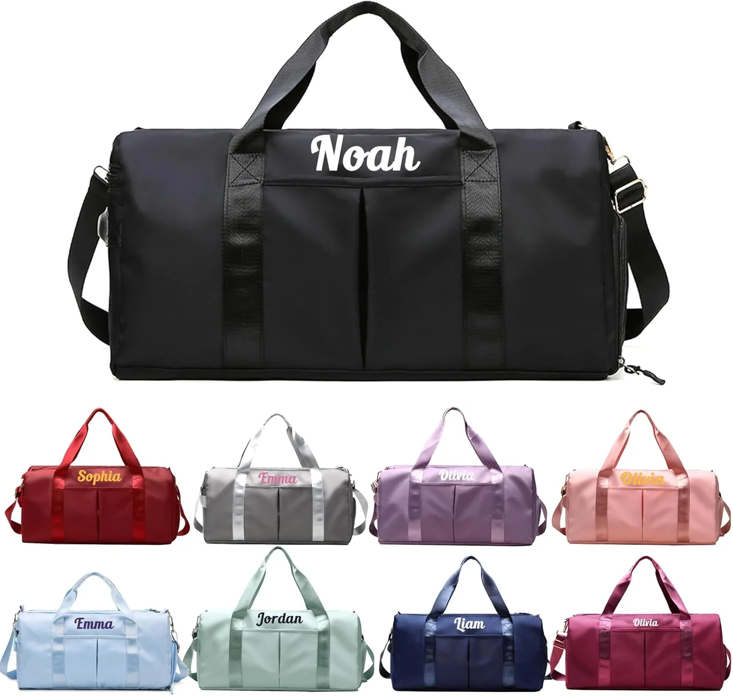 Personalized Duffel Bag Embroidered Name Text Custom Sport Gym Bags Travel With Wet Dry Pockets & Shoe Weekend Travel Bag Overnight Bag for Women Men-Black