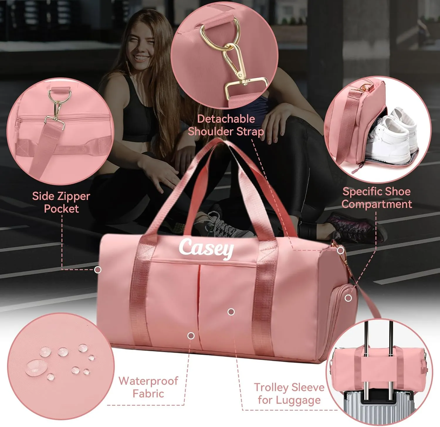 Personalized Duffel Bag Embroidered Name Text Custom Sport Gym Bags Travel With Wet Dry Pockets & Shoe Weekend Travel Bag Overnight Bag for Women Men-Burgundy