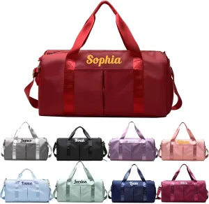 Personalized Duffel Bag Embroidered Name Text Custom Sport Gym Bags Travel With Wet Dry Pockets & Shoe Weekend Travel Bag Overnight Bag for Women Men-Burgundy