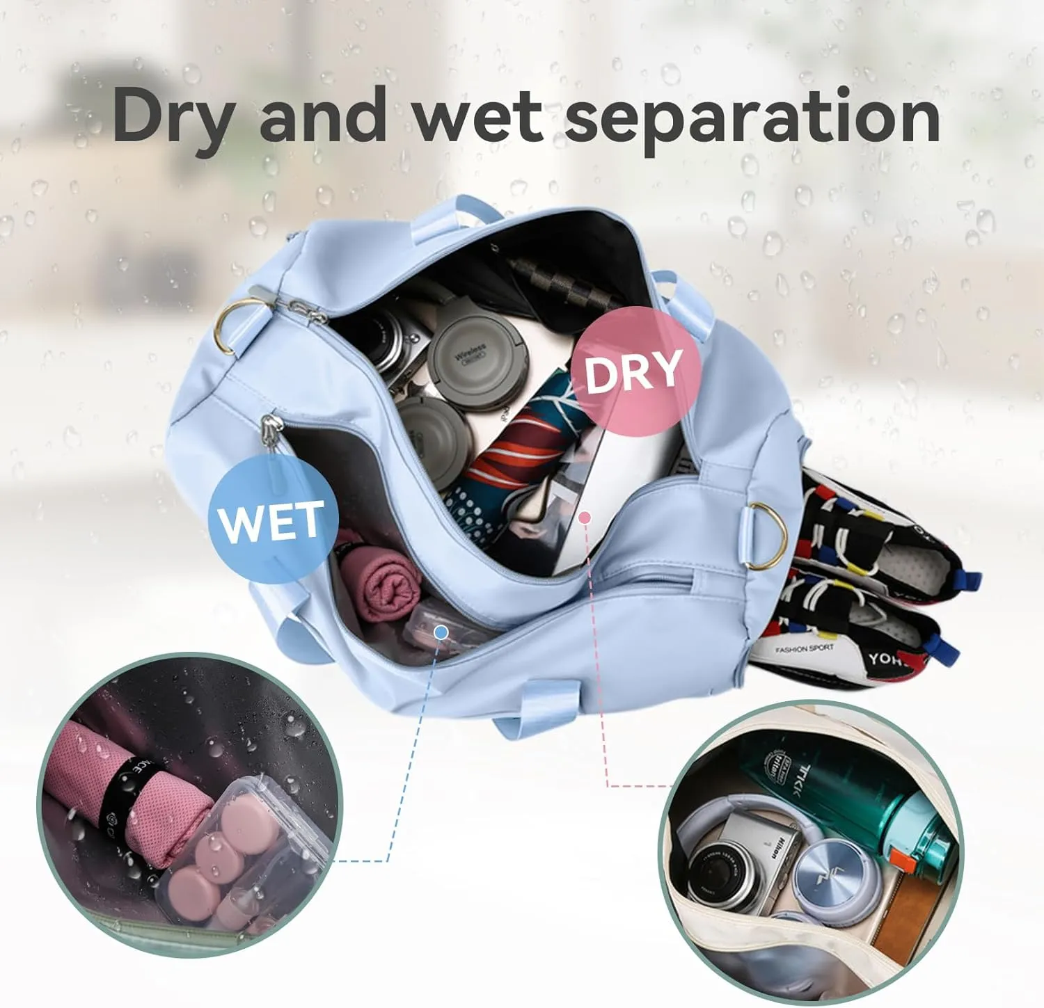 Personalized Duffel Bag Embroidered Name Text Custom Sport Gym Bags Travel With Wet Dry Pockets & Shoe Weekend Travel Bag Overnight Bag for Women Men-Grey
