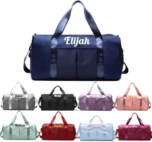 Personalized Duffel Bag Embroidered Name Text Custom Sport Gym Bags Travel With Wet Dry Pockets & Shoe Weekend Travel Bag Overnight Bag for Women Men-Navy