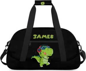Personalized Duffel Bag for Boys Gym Bag with Name Small Overnight Tote Bag for Kids Music Dinosaur Black Sports Bag