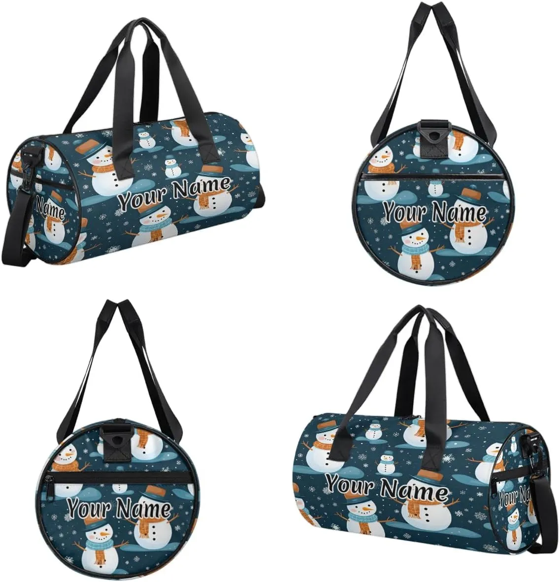 Personalized Duffel Bag for Women, Custom Holiday Christmas Gym Bag for Sports, Waterproof Dance Bag with Name, Lightweight Carryon Gym Bag, Snowman Snowflake