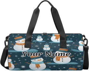 Personalized Duffel Bag for Women, Custom Holiday Christmas Gym Bag for Sports, Waterproof Dance Bag with Name, Lightweight Carryon Gym Bag, Snowman Snowflake