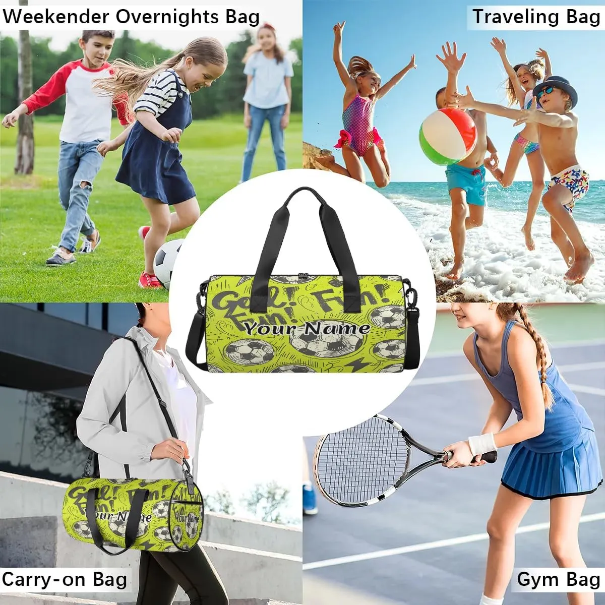 Personalized Duffel Bag for Women, Custom Soccer Ball Gym Bag for Sports, Waterproof Dance Bag with Name, Lightweight Carryon Gym Bag, Sports
