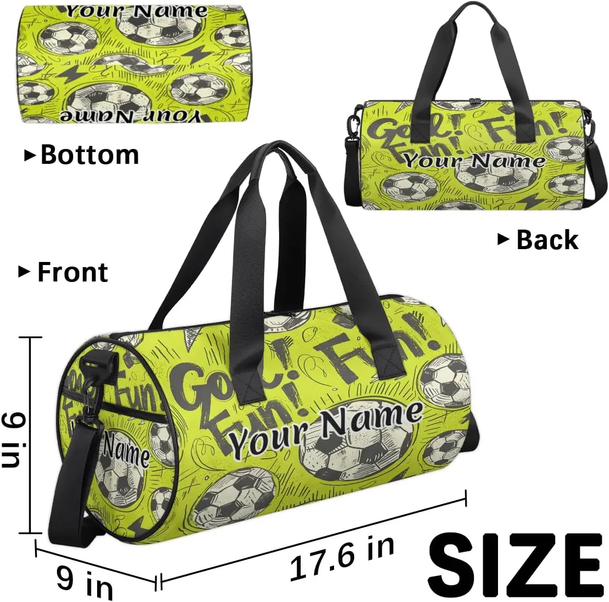 Personalized Duffel Bag for Women, Custom Soccer Ball Gym Bag for Sports, Waterproof Dance Bag with Name, Lightweight Carryon Gym Bag, Sports