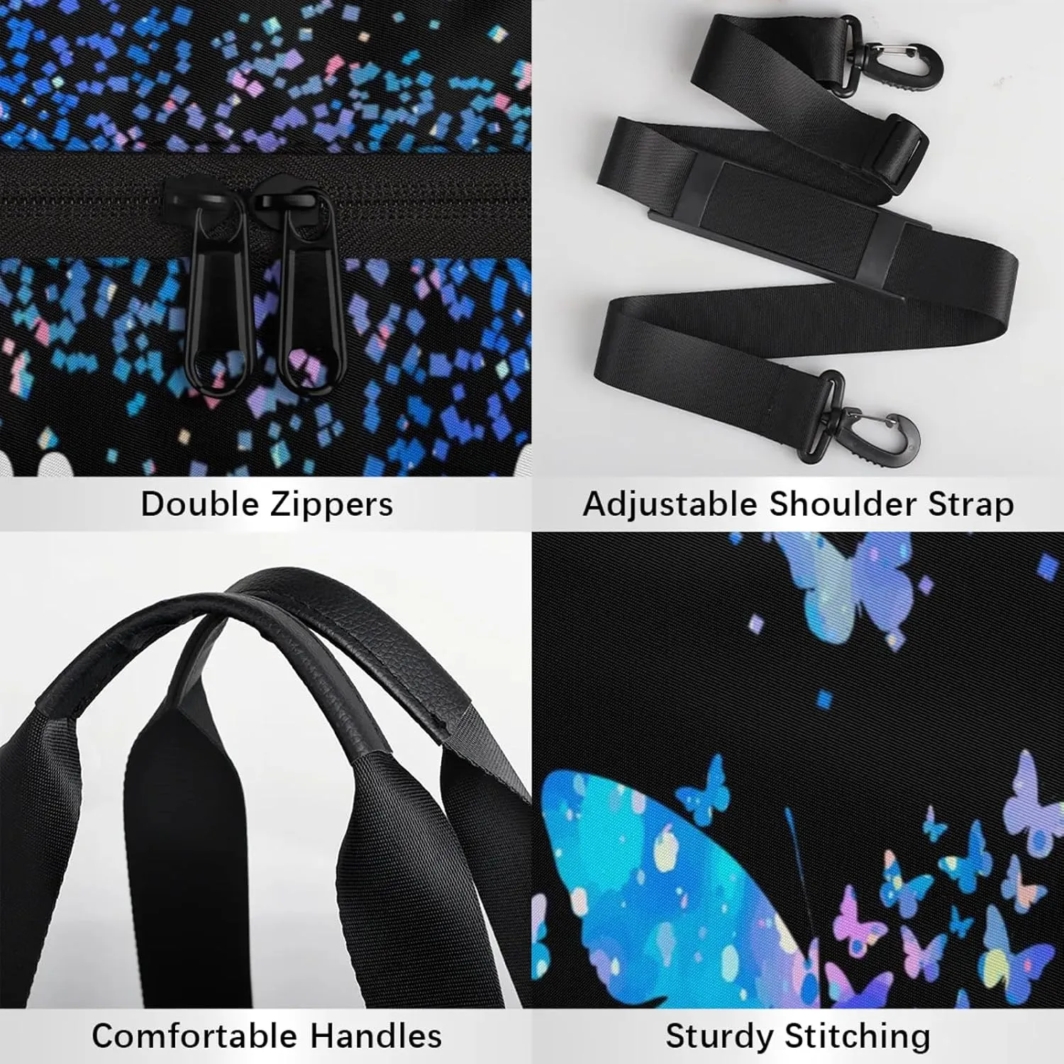 Personalized Duffel Bag with Name Butterfly Custom Travel Sports Bag for Women Men Round Waterproof Dance Ballet Bag Lightweight 17.6in, Blue