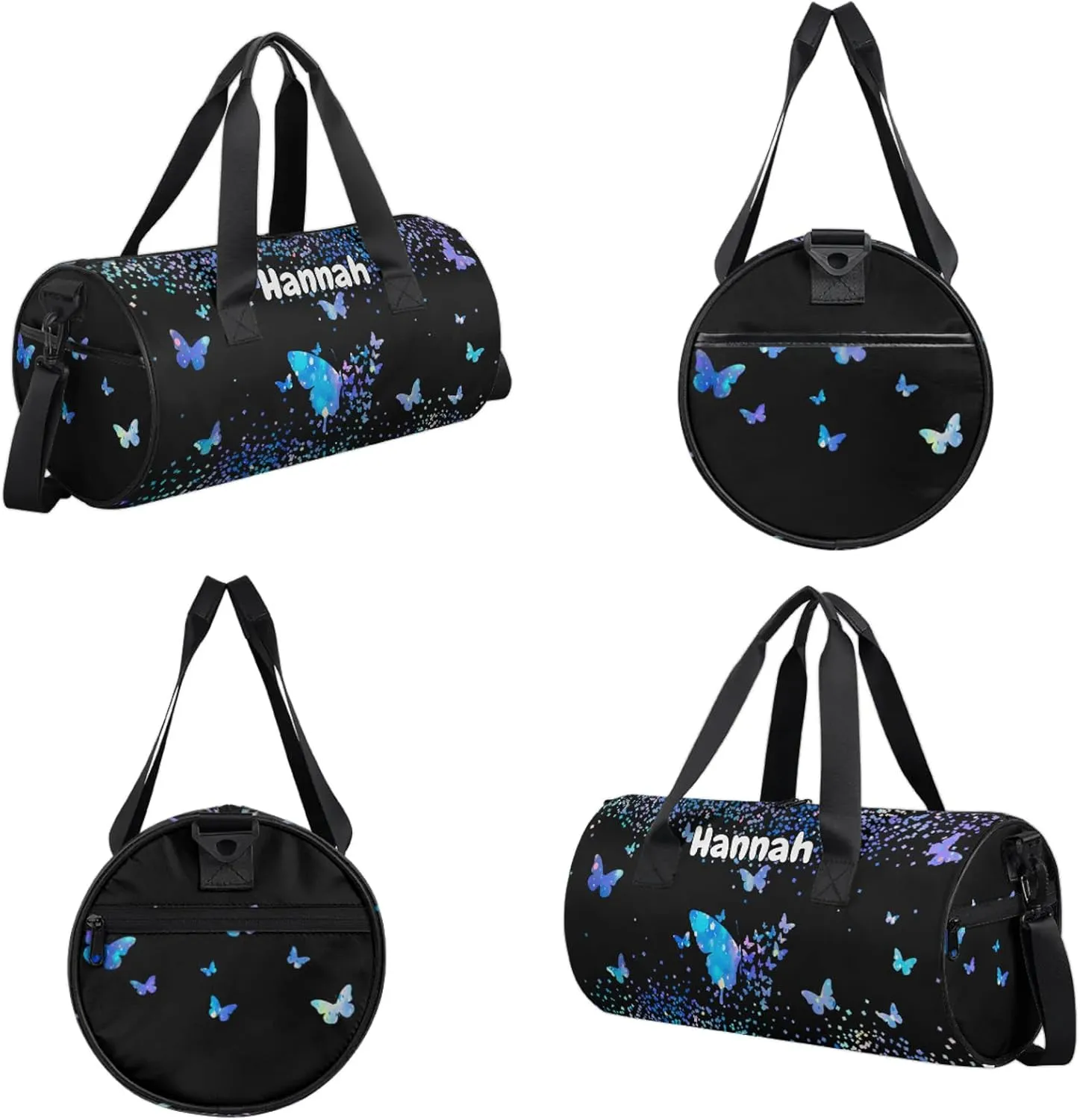 Personalized Duffel Bag with Name Butterfly Custom Travel Sports Bag for Women Men Round Waterproof Dance Ballet Bag Lightweight 17.6in, Blue
