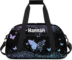 Personalized Duffel Bag with Name Butterfly Custom Travel Sports Bag for Women Men Waterproof Dance Ballet Bag Lightweight 18.9in, Gradient Blue
