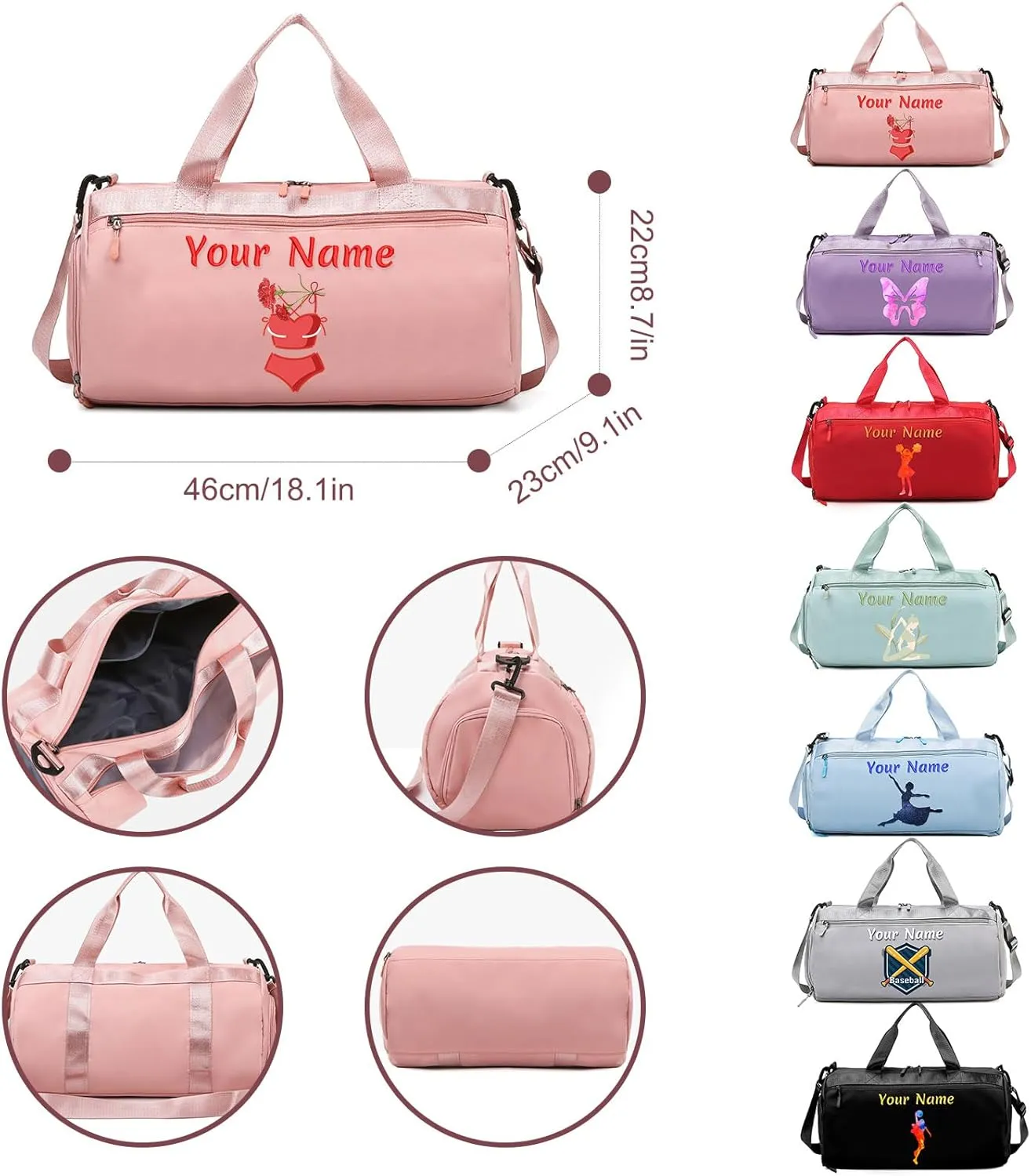 Personalized Duffel Bag with Name, Custom Sports Gym Bag for Men Women, Gift for Fitness/Travel Enthusiasts - Adjustable Shoulder Strap - with Dry Wet Pocket & Shoes Compartment - Pink