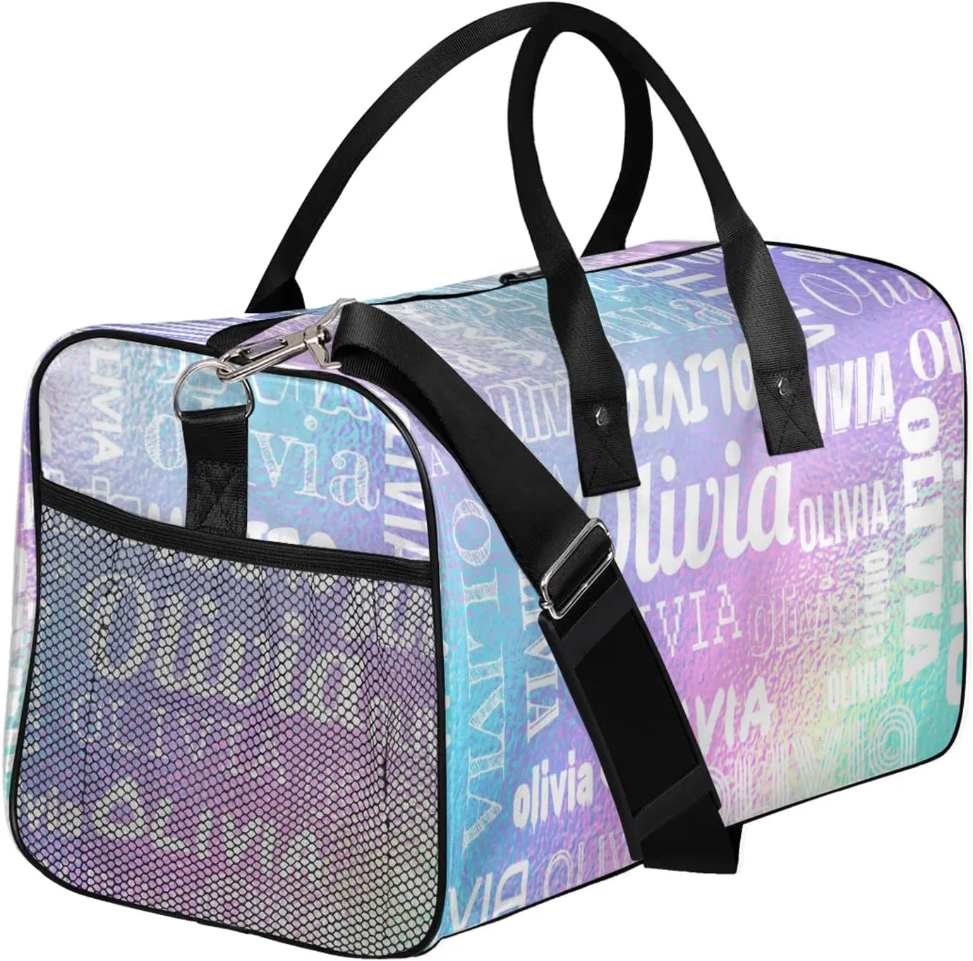 Personalized Duffel Bag with Name Custom Travel Sports Bag for Women Men Waterproof Dance Ballet Bag Lightweight 17.4in, Gradient Blue Purple
