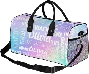 Personalized Duffel Bag with Name Custom Travel Sports Bag for Women Men Waterproof Dance Ballet Bag Lightweight 17.4in, Gradient Blue Purple