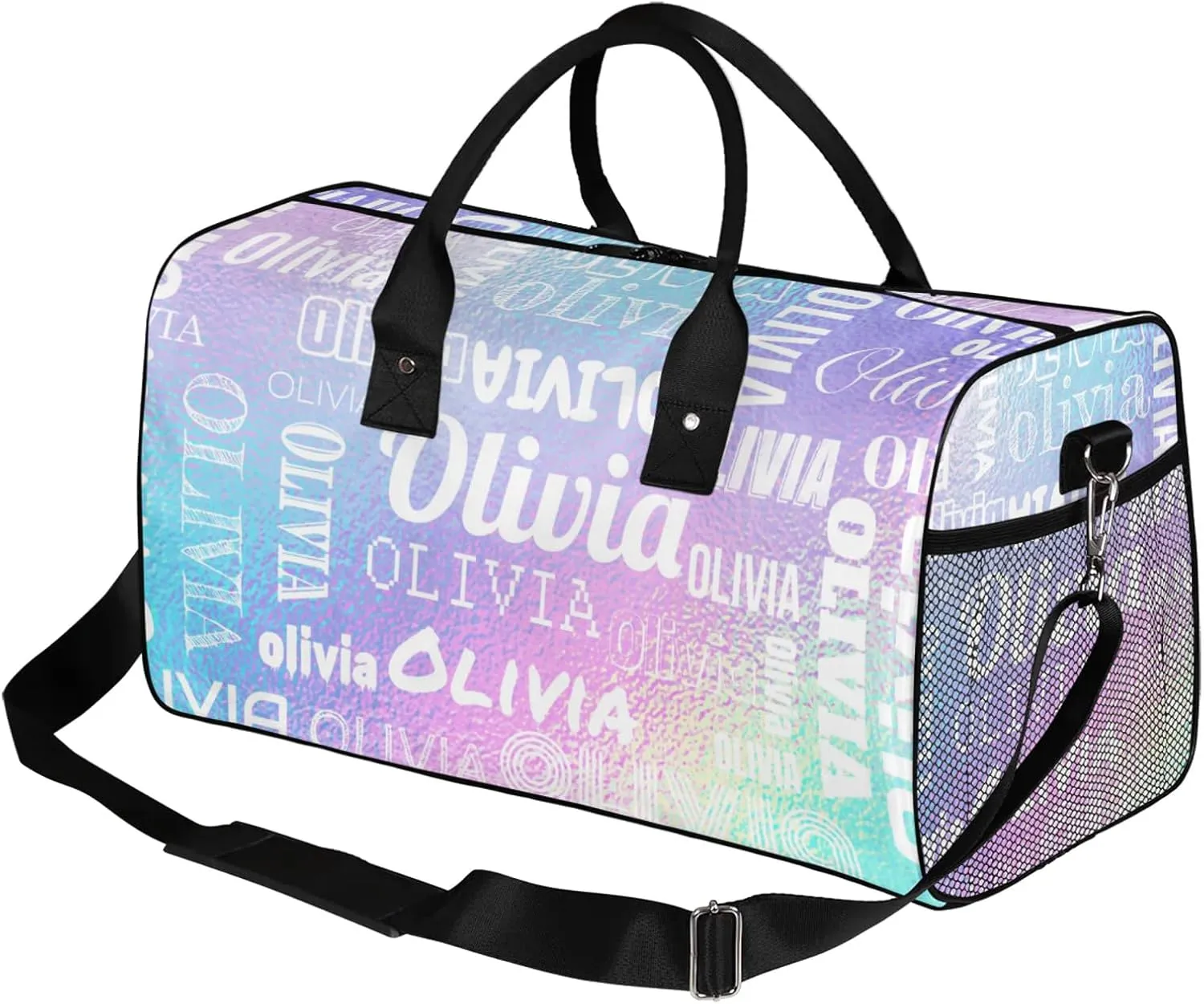 Personalized Duffel Bag with Name Custom Travel Sports Bag for Women Men Waterproof Dance Ballet Bag Lightweight 17.4in, Gradient Blue Purple