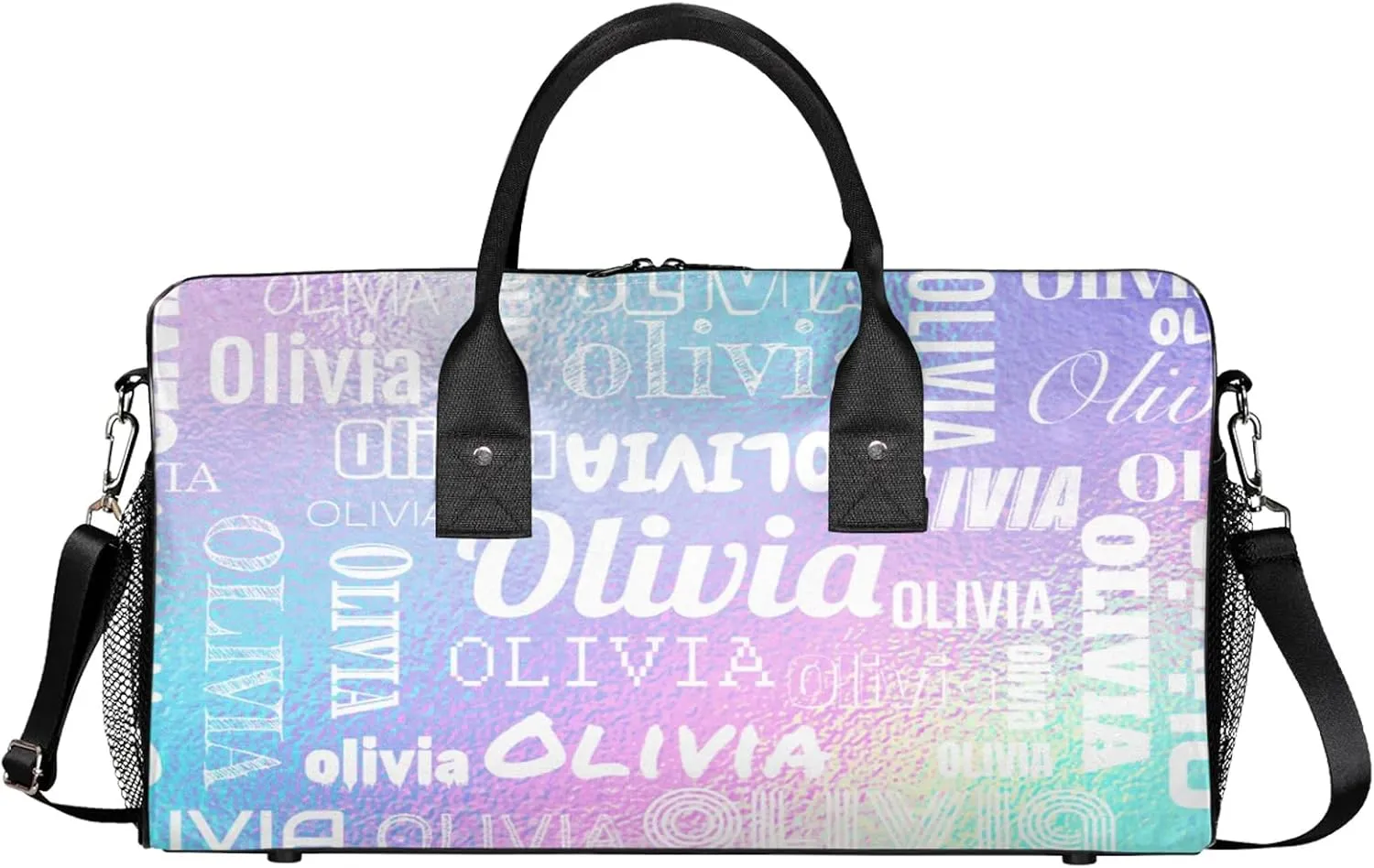 Personalized Duffel Bag with Name Custom Travel Sports Bag for Women Men Waterproof Dance Ballet Bag Lightweight 17.4in, Gradient Blue Purple