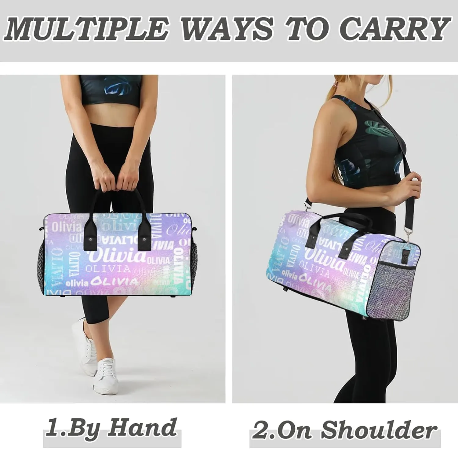 Personalized Duffel Bag with Name Custom Travel Sports Bag for Women Men Waterproof Dance Ballet Bag Lightweight 17.4in, Gradient Blue Purple