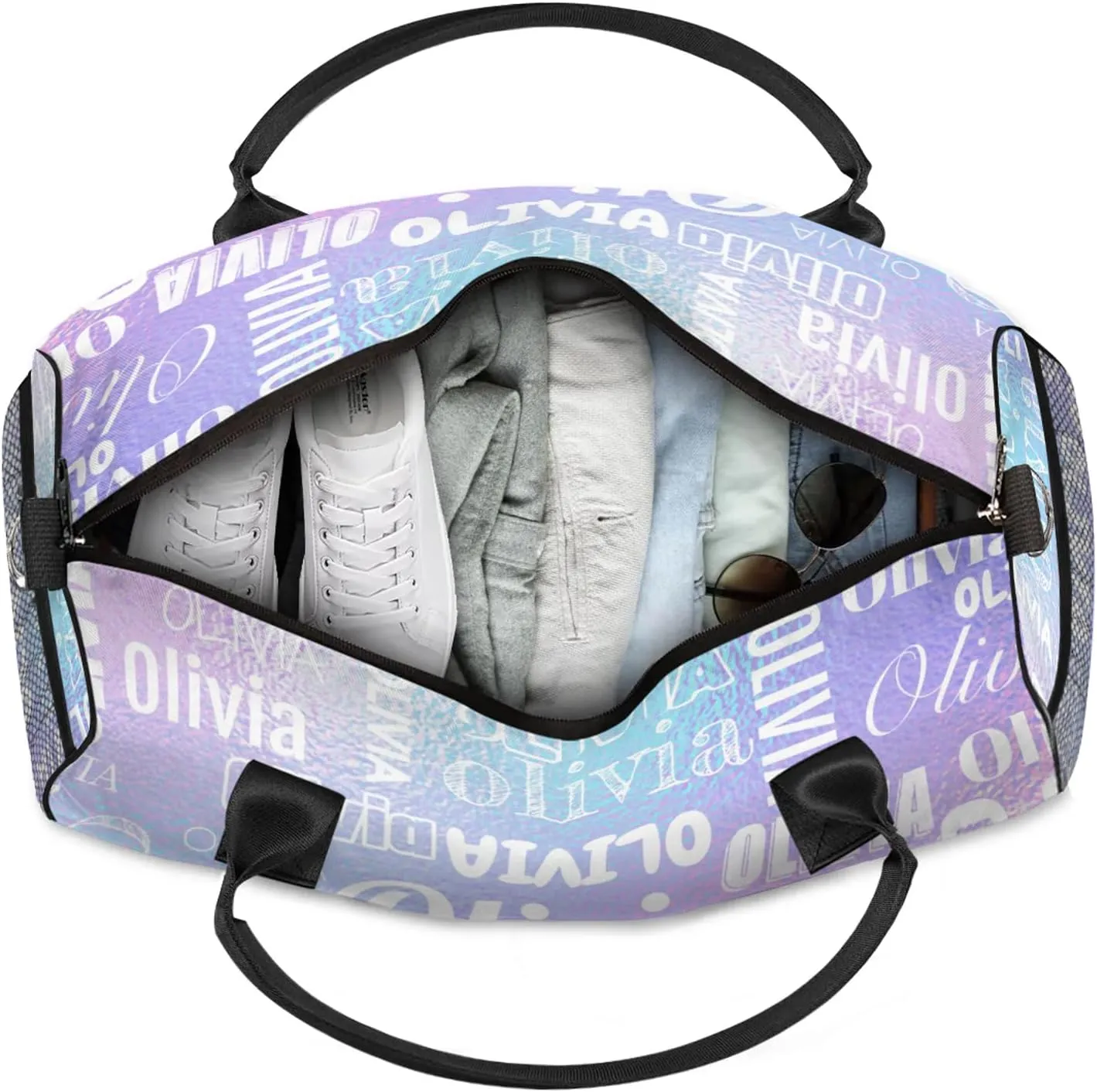 Personalized Duffel Bag with Name Custom Travel Sports Bag for Women Men Waterproof Dance Ballet Bag Lightweight 17.4in, Gradient Blue Purple