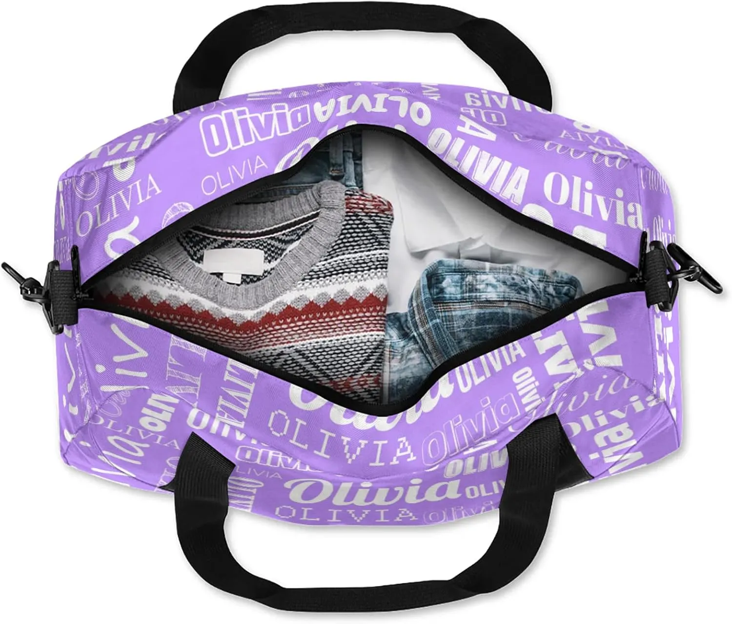 Personalized Duffel Bag with Name Custom Travel Sports Bag for Women Men Waterproof Dance Ballet Bag Lightweight 18.5in, Purple White