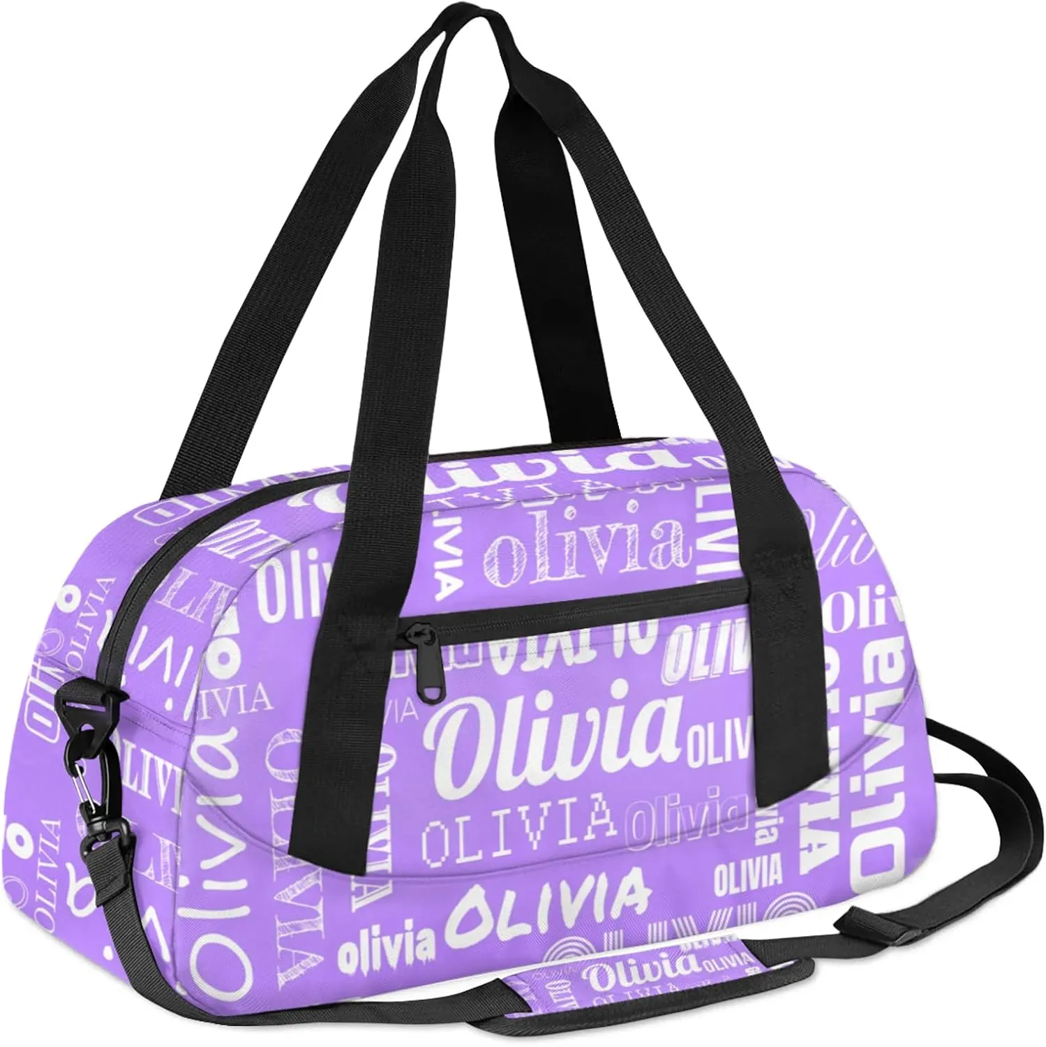 Personalized Duffel Bag with Name Custom Travel Sports Bag for Women Men Waterproof Dance Ballet Bag Lightweight 18.5in, Purple White