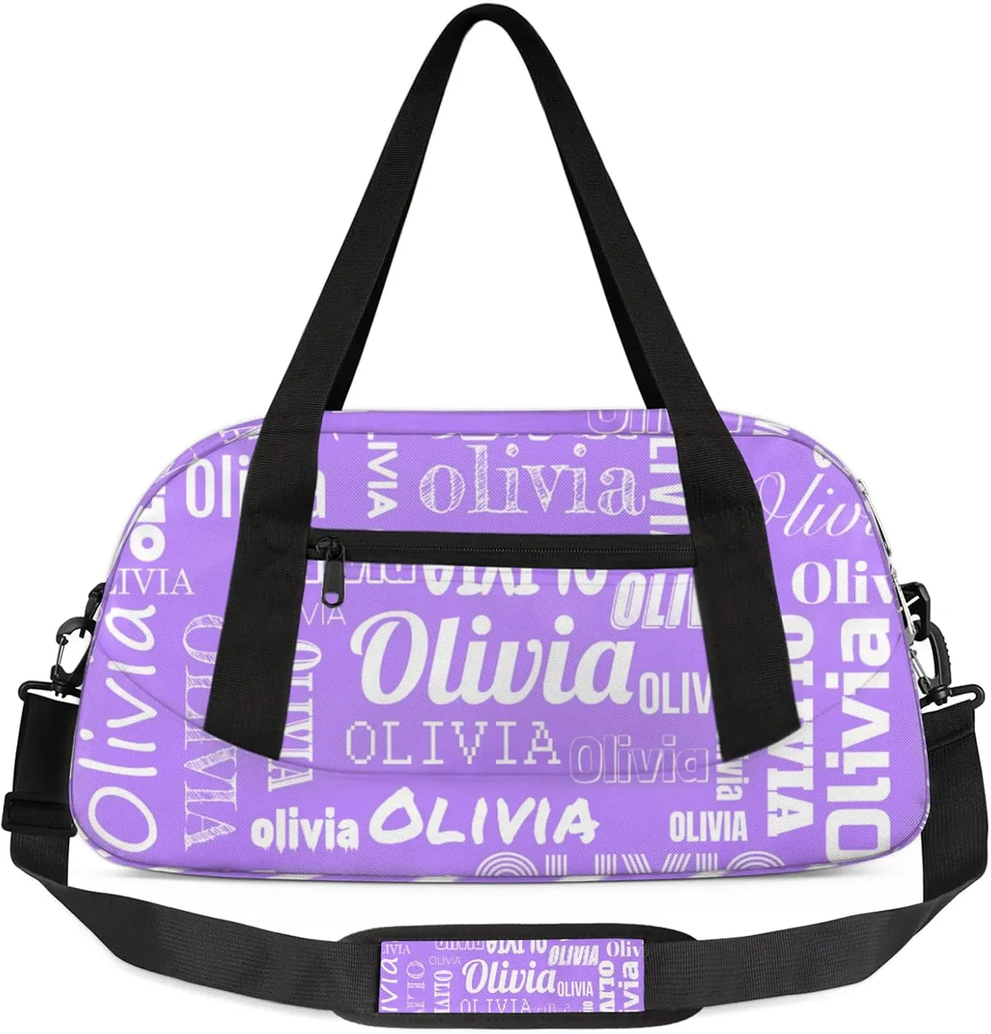 Personalized Duffel Bag with Name Custom Travel Sports Bag for Women Men Waterproof Dance Ballet Bag Lightweight 18.5in, Purple White