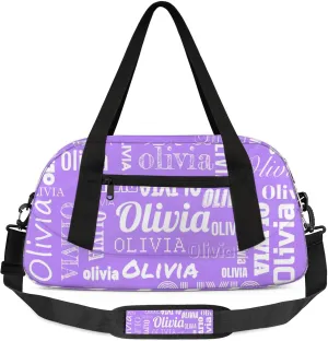 Personalized Duffel Bag with Name Custom Travel Sports Bag for Women Men Waterproof Dance Ballet Bag Lightweight 18.5in, Purple White