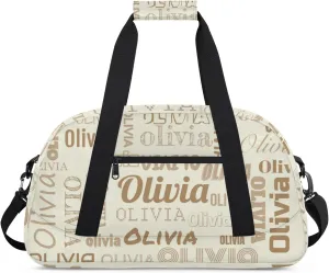 Personalized Duffel Bag with Name Custom Travel Sports Bag for Women Men Waterproof Dance Ballet Bag Lightweight 18.9in, Beige