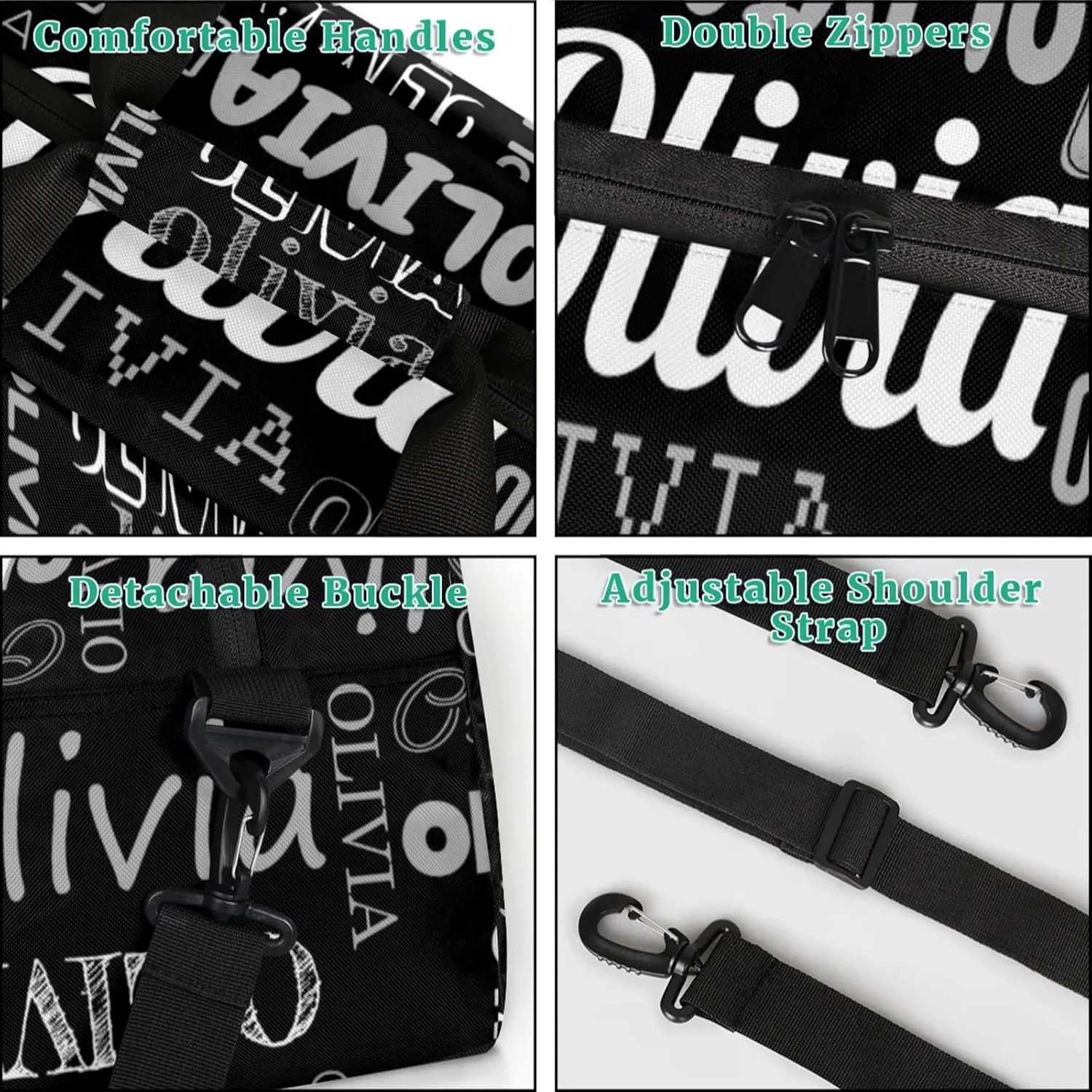 Personalized Duffel Bag with Name Custom Travel Sports Bag for Women Men Waterproof Dance Ballet Bag Lightweight 18.9in, Black