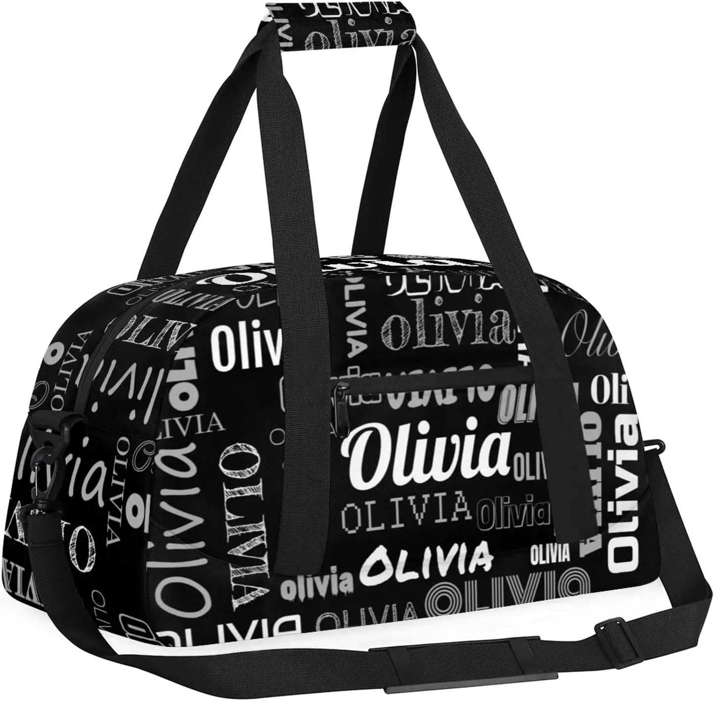 Personalized Duffel Bag with Name Custom Travel Sports Bag for Women Men Waterproof Dance Ballet Bag Lightweight 18.9in, Black