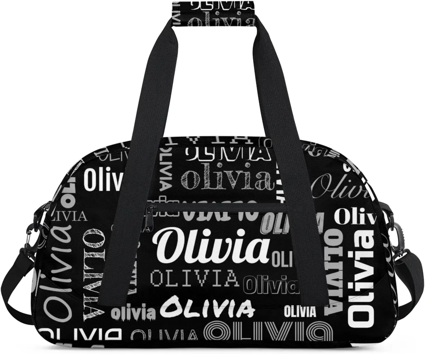 Personalized Duffel Bag with Name Custom Travel Sports Bag for Women Men Waterproof Dance Ballet Bag Lightweight 18.9in, Black