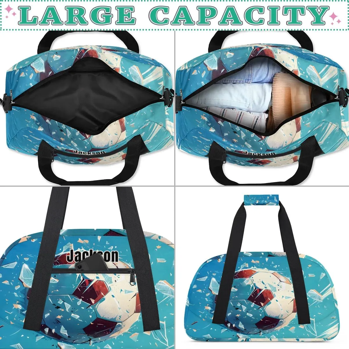 Personalized-Duffel-Bags for-Kids Gym Bag with-Name Small Sports-Bag for Boys Luggage Bags Boys-Soccer-Bag Blue-Travel-Bag