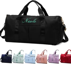 Personalized Duffel With Custom Name Embroidered - Sport Gym Weekender With Dry Wet Separated Pockets, Shoe Compartment - Overnight Travel Bag