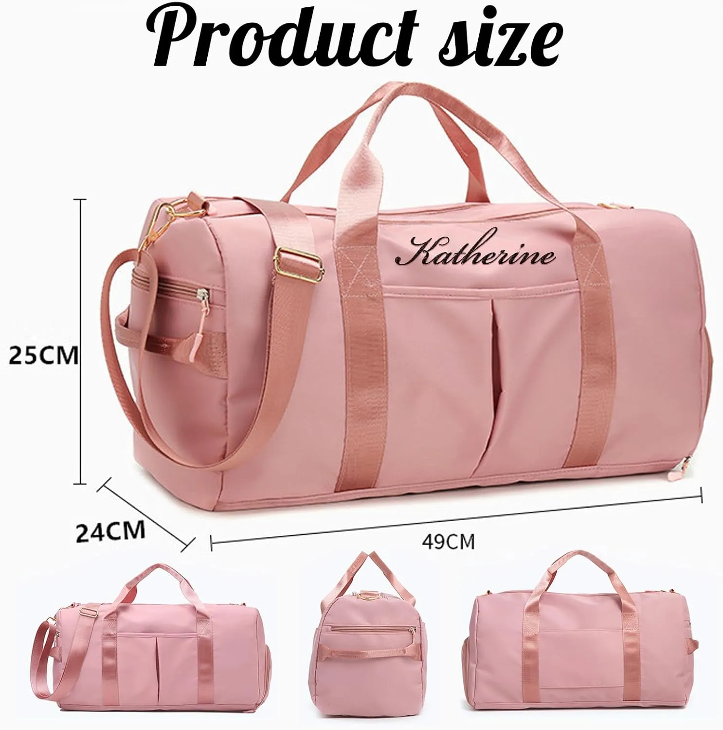 Personalized Duffel With Custom Name Embroidered - Sport Gym Weekender With Dry Wet Separated Pockets, Shoe Compartment - Overnight Travel Bag