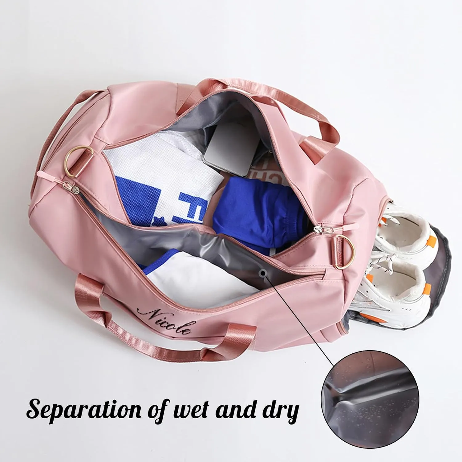 Personalized Duffel With Custom Name Embroidered - Sport Gym Weekender With Dry Wet Separated Pockets, Shoe Compartment - Overnight Travel Bag
