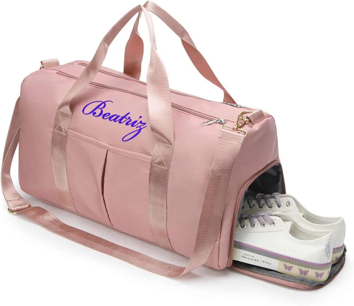 Personalized Duffel With Custom Name Embroidered - Sport Gym Weekender With Dry Wet Separated Pockets, Shoe Compartment - Overnight Travel Bag