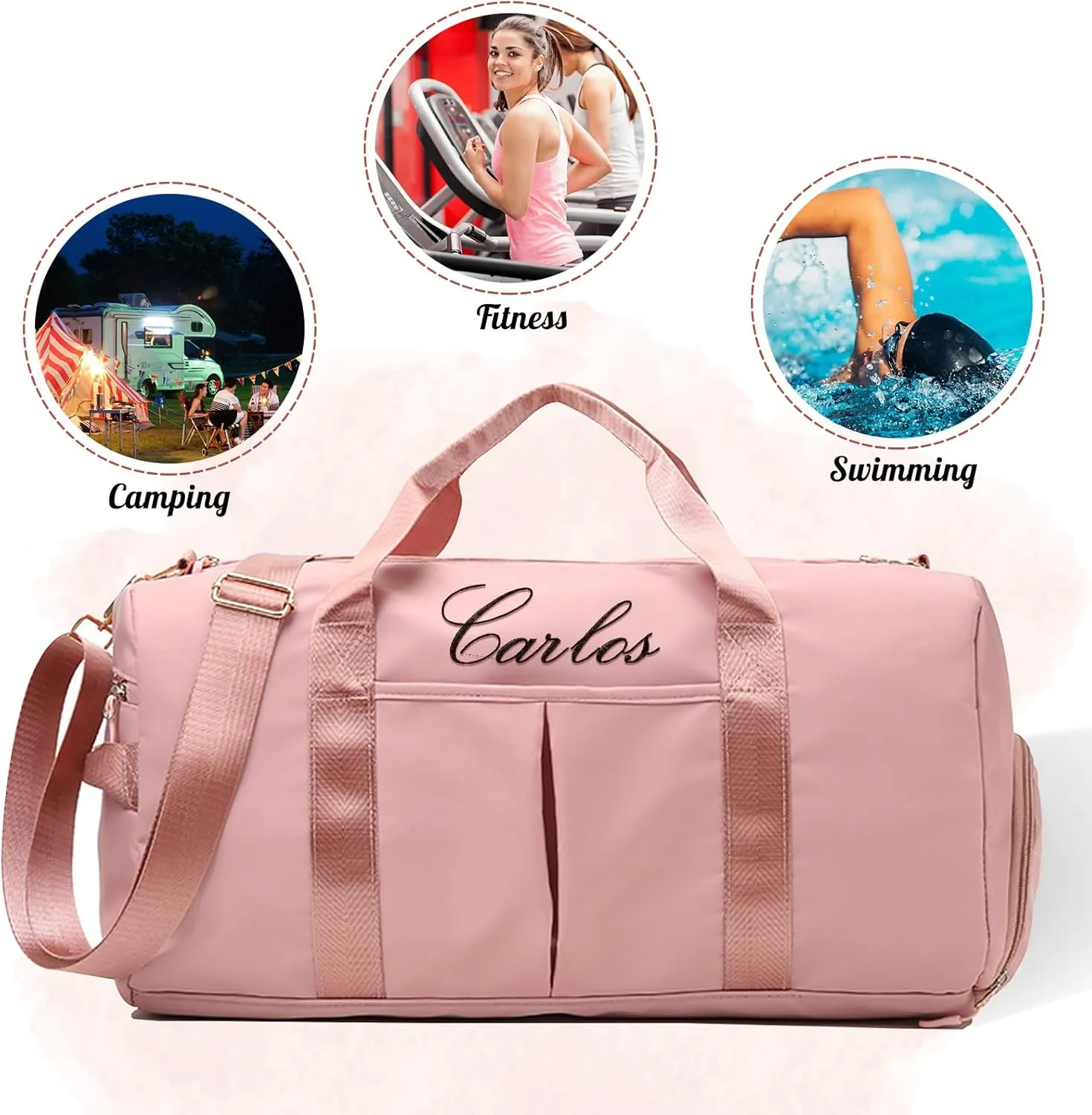 Personalized Duffel With Custom Name Embroidered - Sport Gym Weekender With Dry Wet Separated Pockets, Shoe Compartment - Overnight Travel Bag