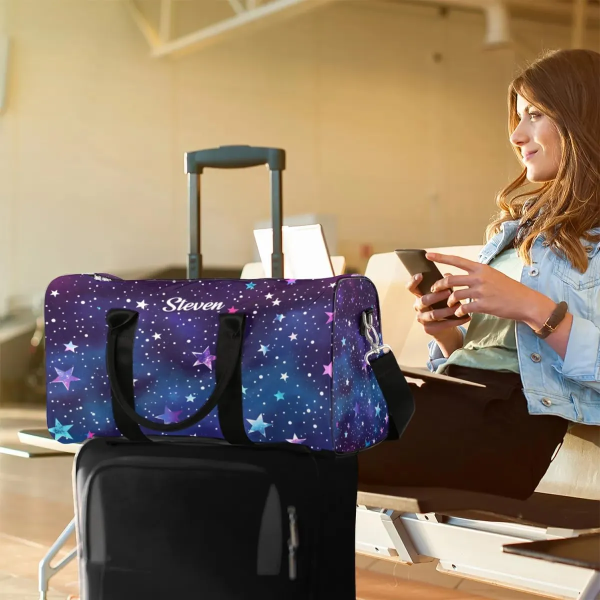 Personalized Duffle-Bag for Travel Small Overnight Tote Bag Blue Stars Sky Luggage-Bag