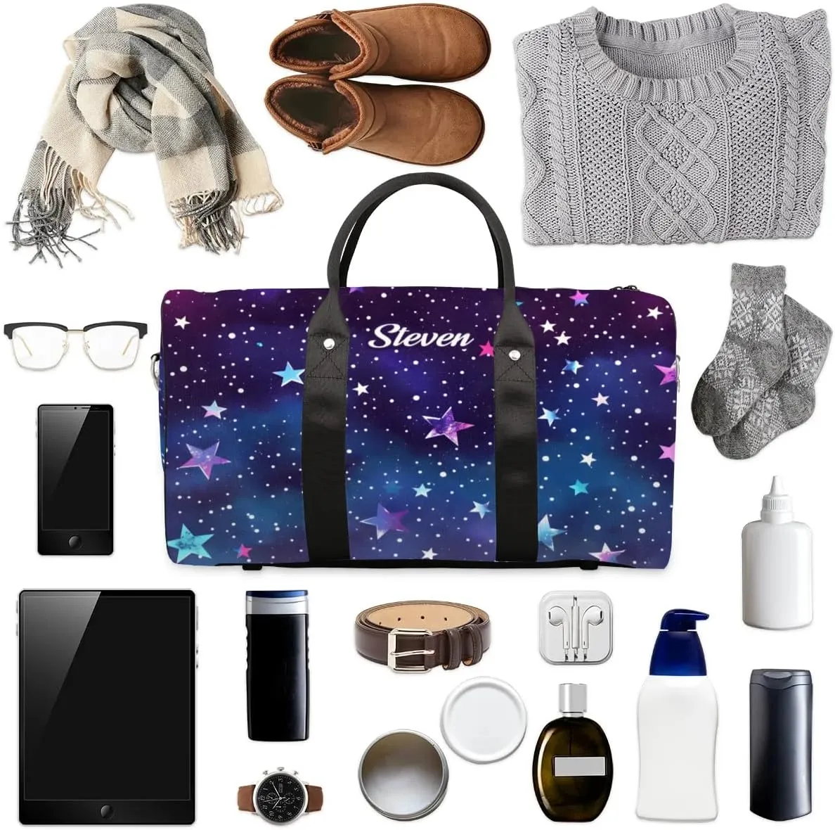 Personalized Duffle-Bag for Travel Small Overnight Tote Bag Blue Stars Sky Luggage-Bag