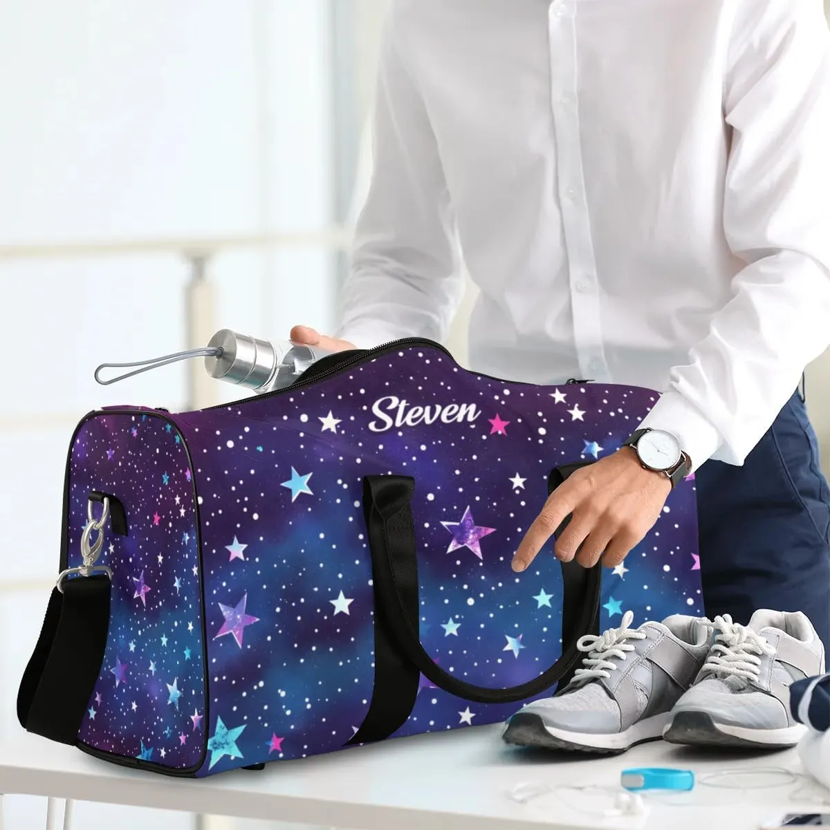 Personalized Duffle-Bag for Travel Small Overnight Tote Bag Blue Stars Sky Luggage-Bag
