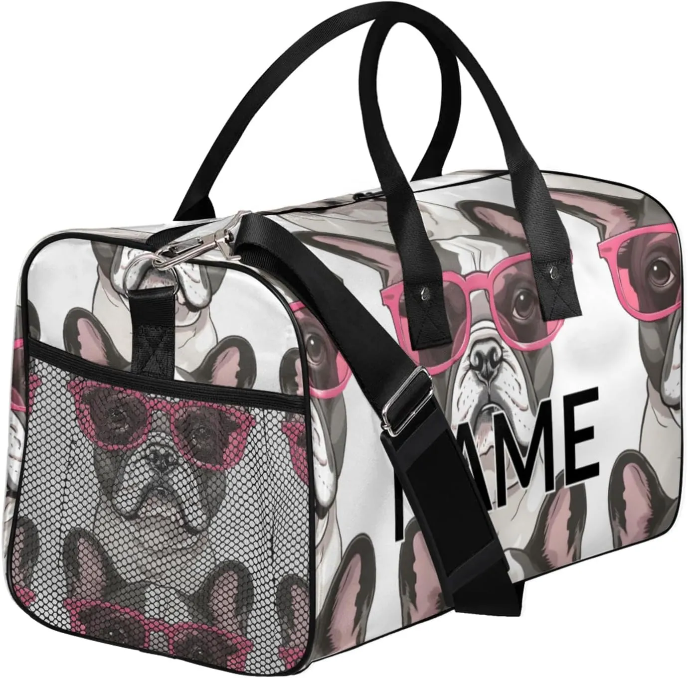 Personalized French Bulldog Dog Travel Duffel Bag with Name, Custom Gym Sport Bag Funny Dogs Carry On Weekend Overnight Duffel Bag for Men Women