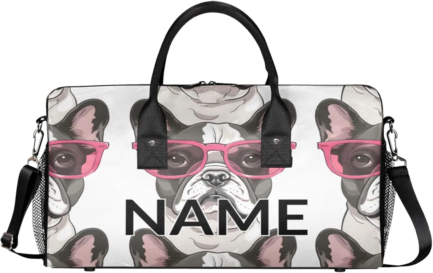 Personalized French Bulldog Dog Travel Duffel Bag with Name, Custom Gym Sport Bag Funny Dogs Carry On Weekend Overnight Duffel Bag for Men Women