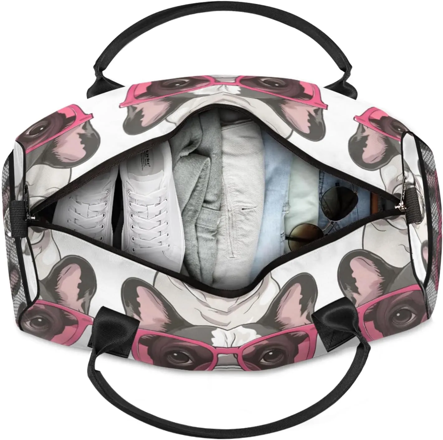 Personalized French Bulldog Dog Travel Duffel Bag with Name, Custom Gym Sport Bag Funny Dogs Carry On Weekend Overnight Duffel Bag for Men Women
