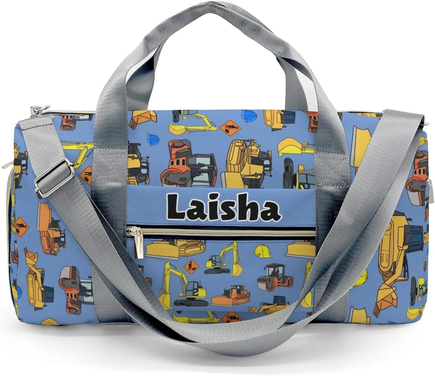 Personalized Fun Construction Vehicles Duffel Bag,Customized Sport Player Travel Bag for Gifts