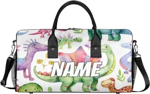 Personalized Funny Dino Travel Duffel Bag with Name, Custom Gym Sport Bag Animals Dinosaur Carry On Weekend Overnight Duffel Bag for Men Women