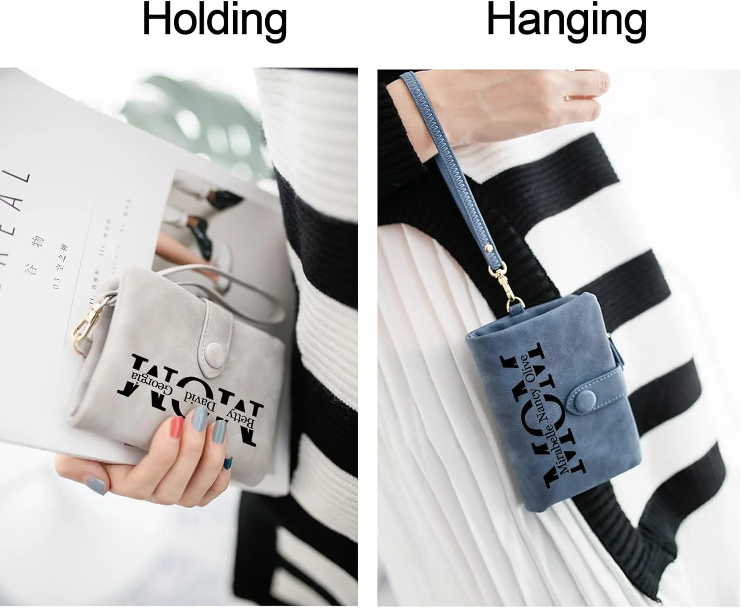 Personalized Gifts for Mom - Custom Womens Wallet with Names, Gifts for Mothers Day Mom Birthday - Customized Ladies Wristlet Wallet Coin Purse Bifold Cards Holder, Brown