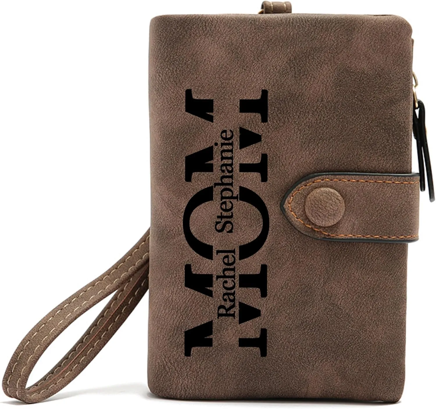 Personalized Gifts for Mom - Custom Womens Wallet with Names, Gifts for Mothers Day Mom Birthday - Customized Ladies Wristlet Wallet Coin Purse Bifold Cards Holder, Brown